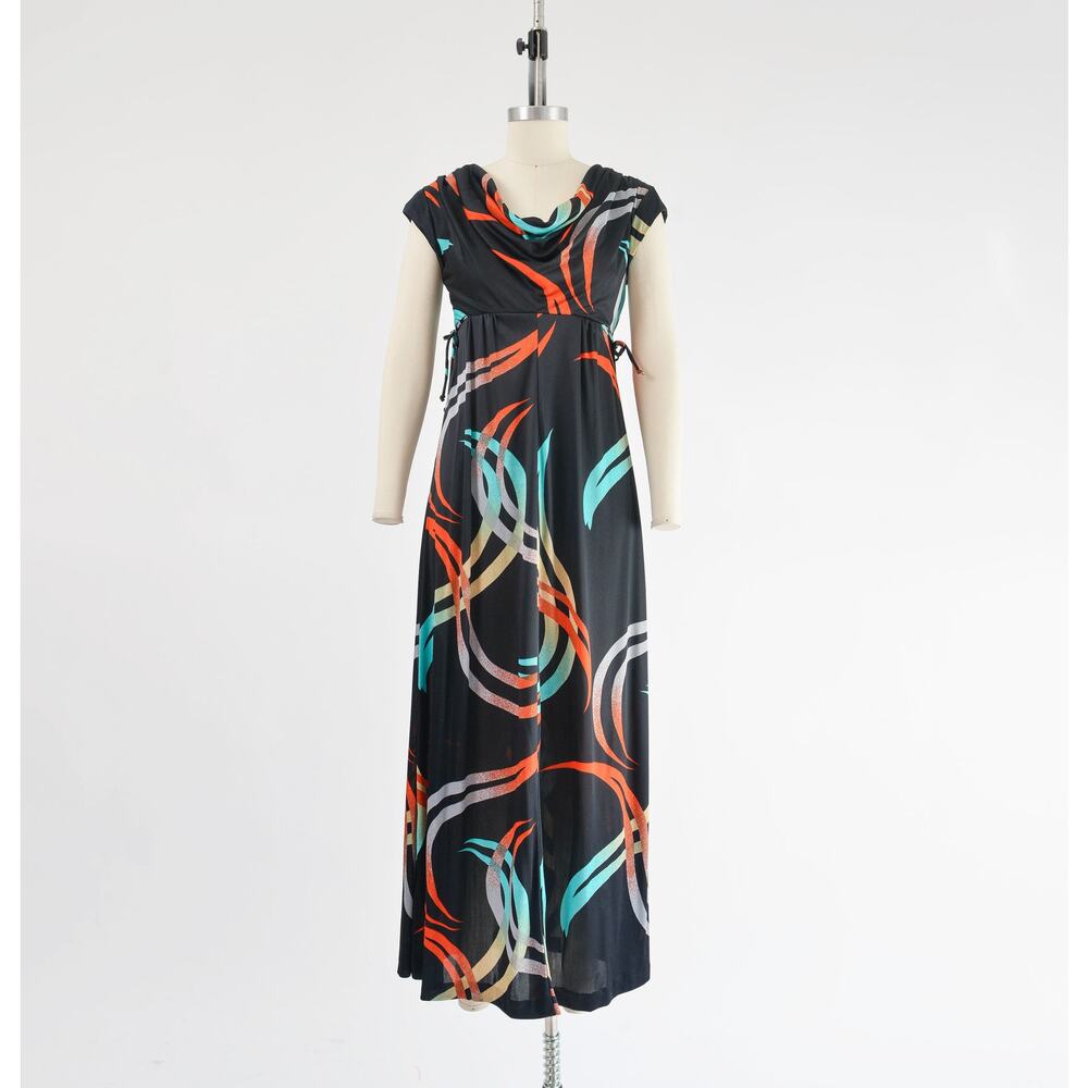 Vintage Black Maxi Dress with Red and Blue Accents - Picture 2 of 9